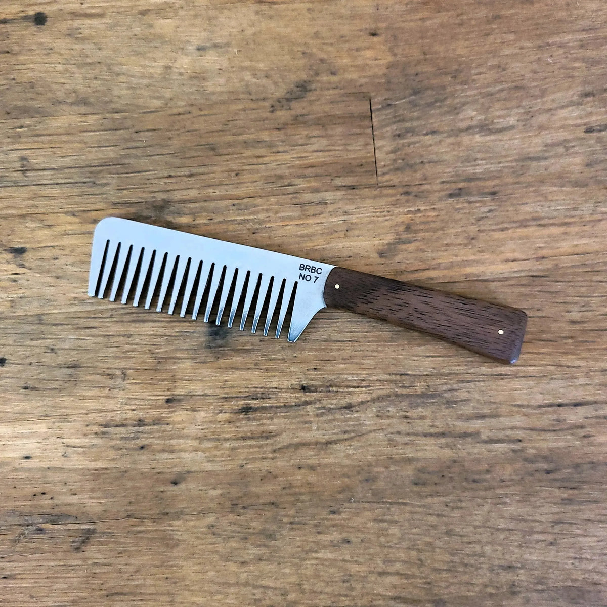 Stainless Steel No. 7 Big Red Beard Comb with walnut handles