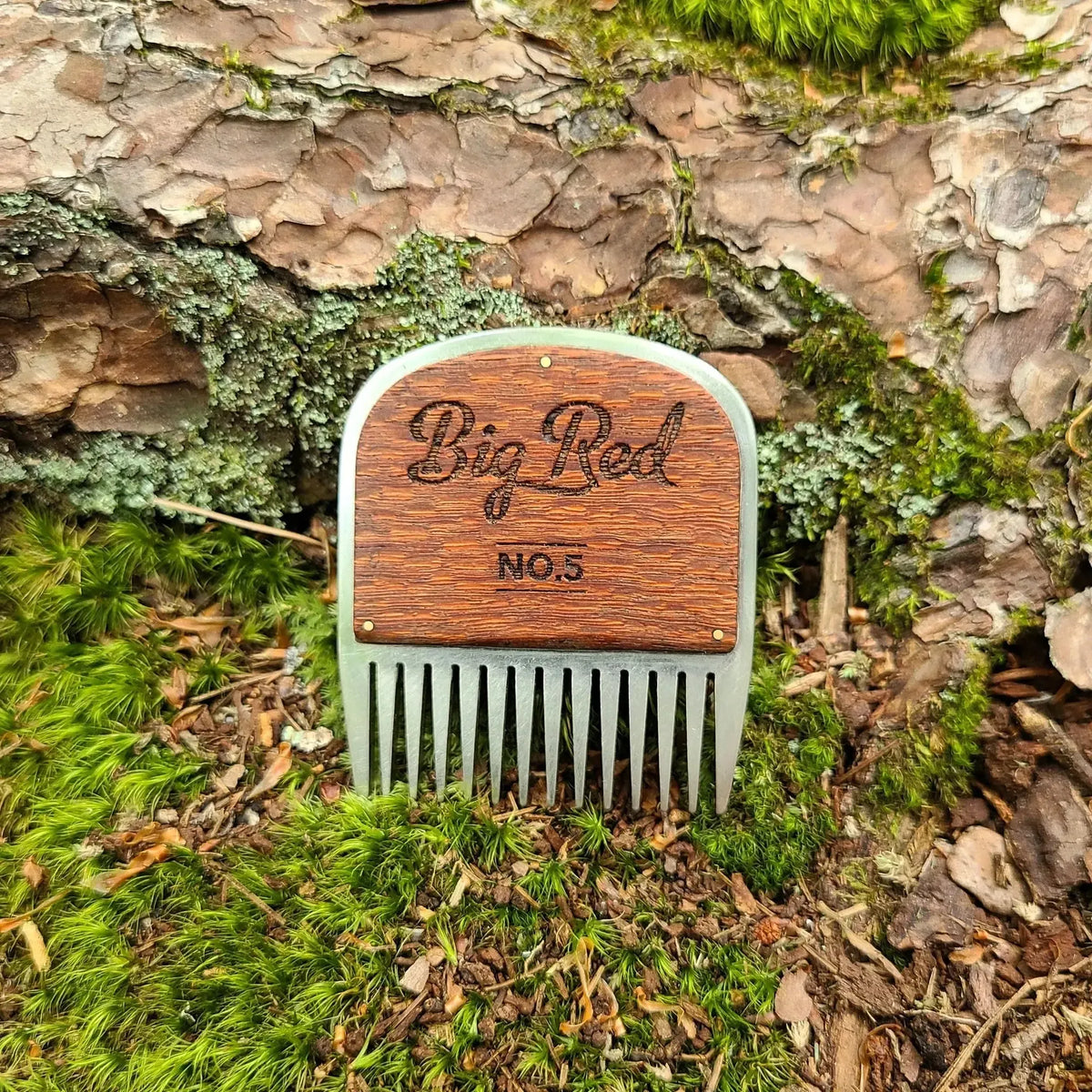 No. 5 stainless steel beard comb with a natural leopardwood handle