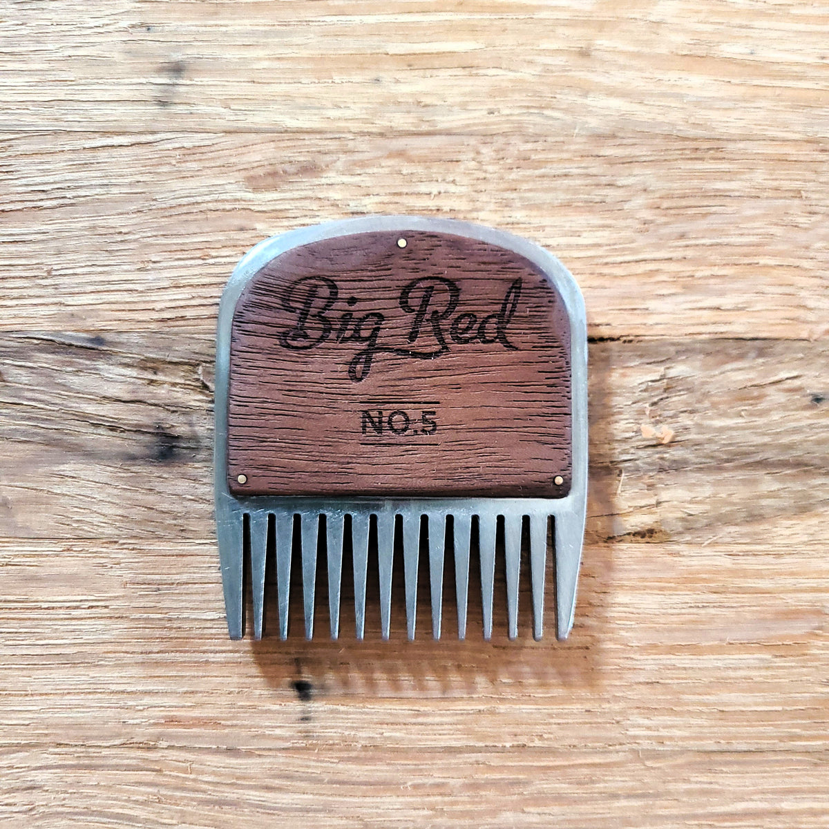 No. 5 stainless steel beard comb with a natural walnut wood handle