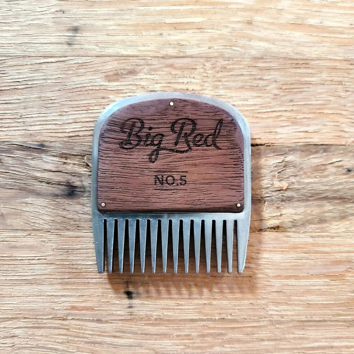 No. 5 stainless steel beard comb with a natural walnut wood handle