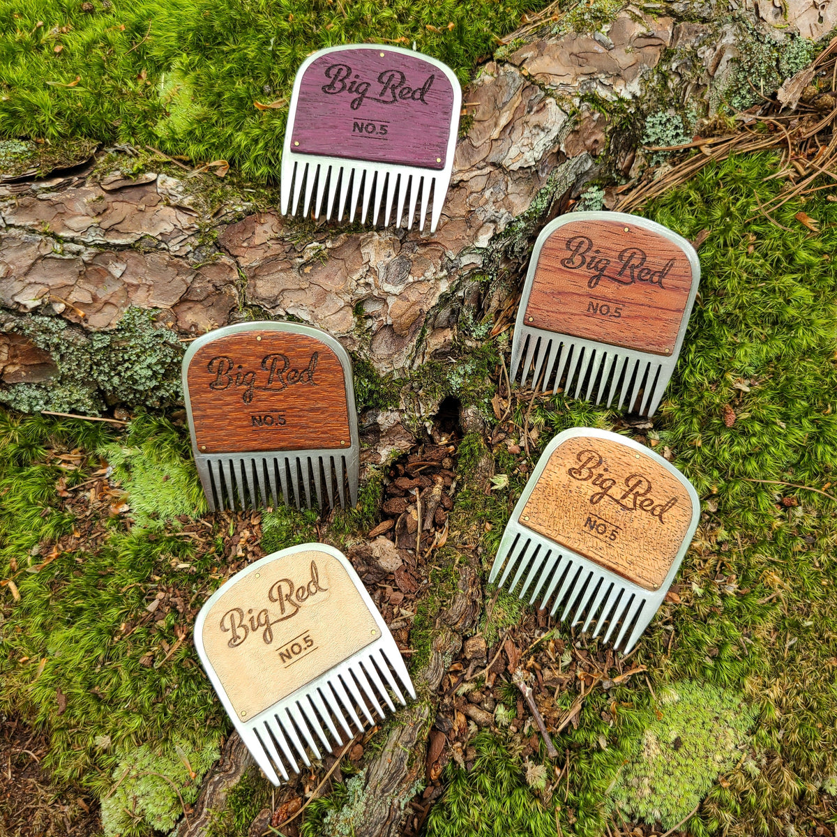 No. 5 stainless steel beard combs with assorted natural wood handles