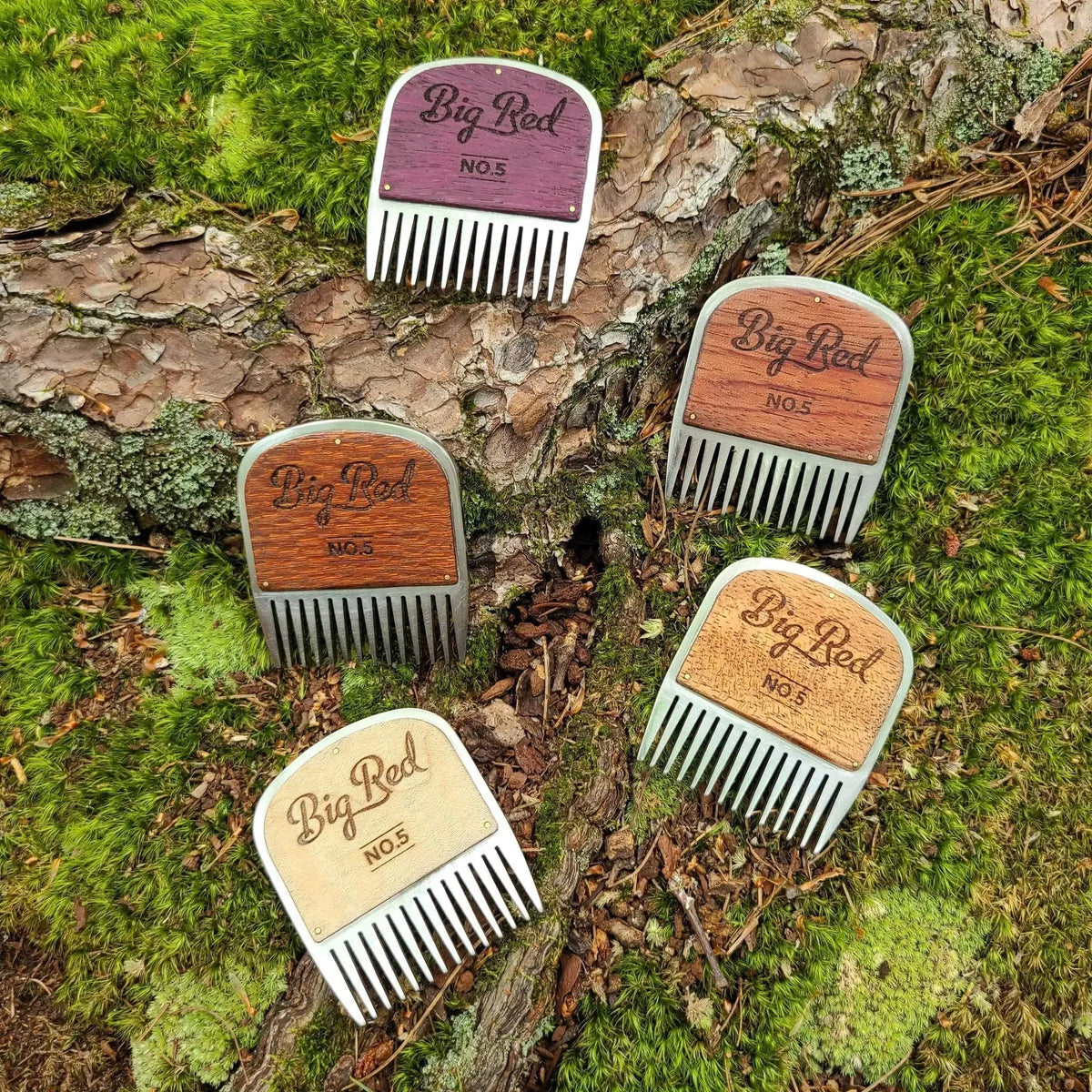 No. 5 stainless steel beard combs with assorted natural wood handles
