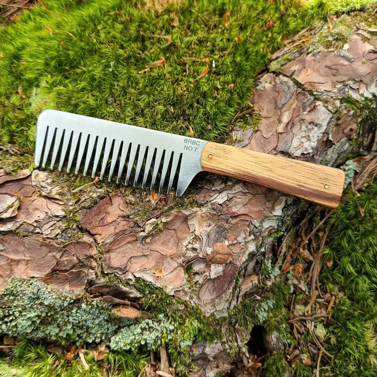 No. 7 stainless steel beard comb with a natural zebrawood handle