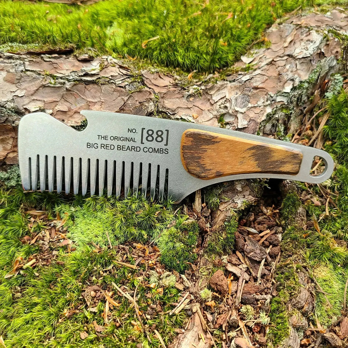 No. 88 stainless steel beard comb with a natural bocote wood handle